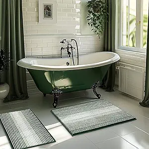 Bathroom Rugs and Mats Sets, 2 Piece Thick Absorbent Chenille Bath Mat Rug Set Non Slip, Soft Shaggy Bath Room Floor Mats for Bathroom, Machine Washable (Hunter Green, 20" x 32" Plus 16" x 24")