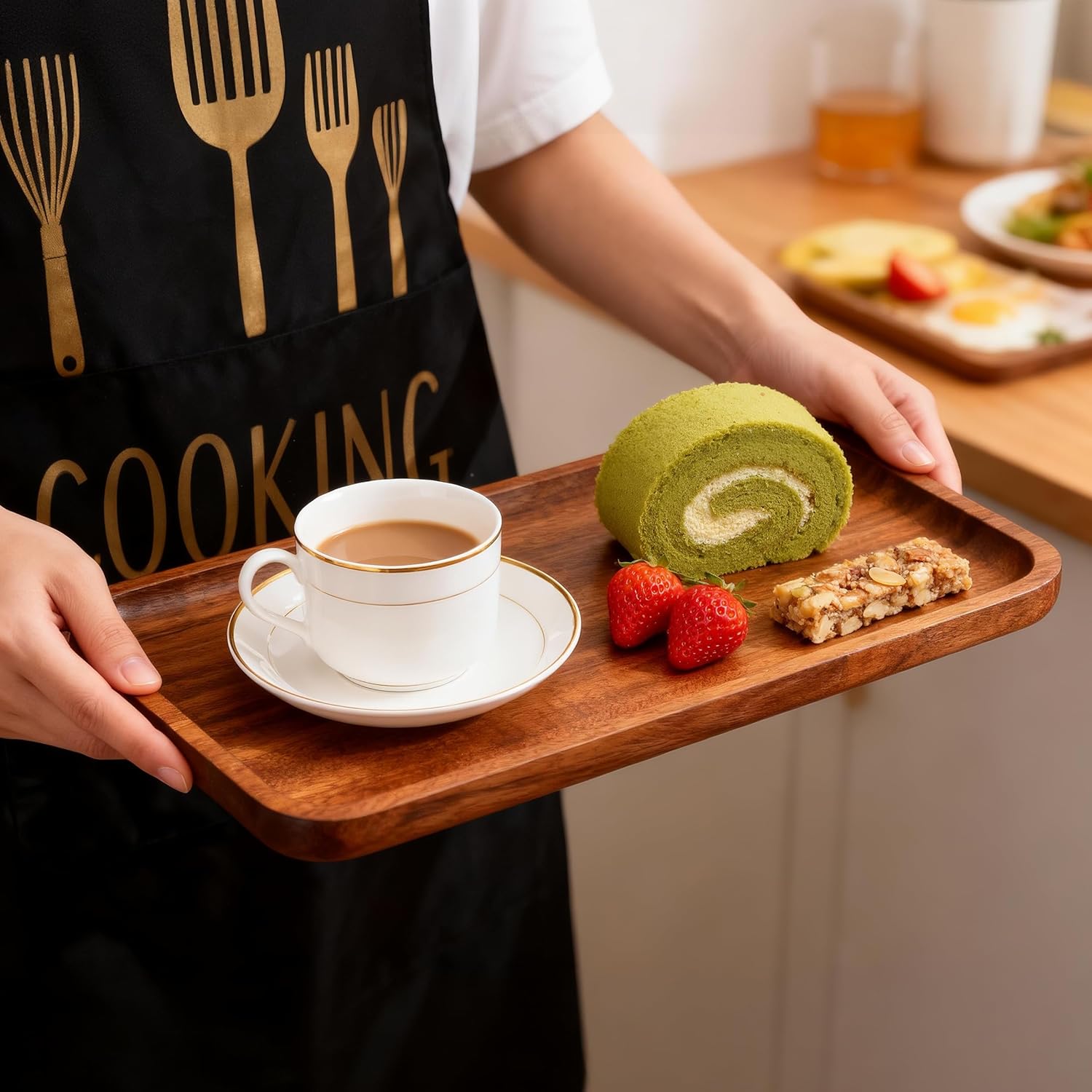 Solid African Ebony Wood Serving Tray, 1-Pc Handmade 12x6 Inch Vanity Tray, Bathroom Counter Organizer, Charcuterie Board, Candle & Perfume Tray, Rustic Decor - Image 6