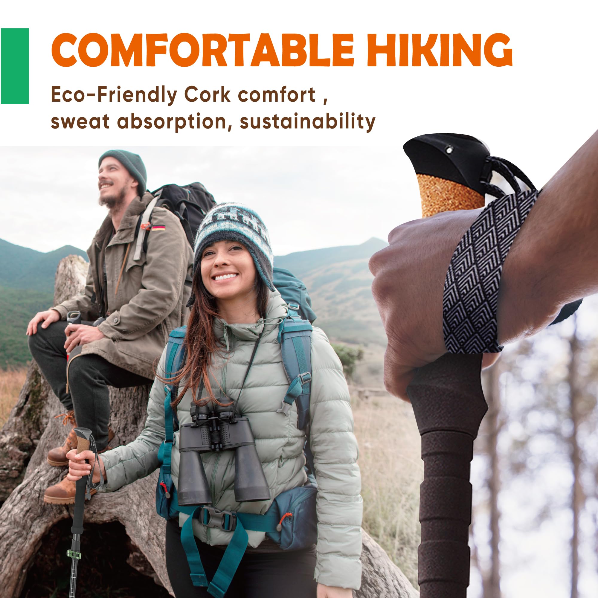 TREKOLOGY Trek-Z Cork Grip Trekking Poles – Lightweight Folding Hiking Poles, Adjustable Height, Compact Travel Design, Aircraft-Grade Aluminum Walking Sticks for Men & Women