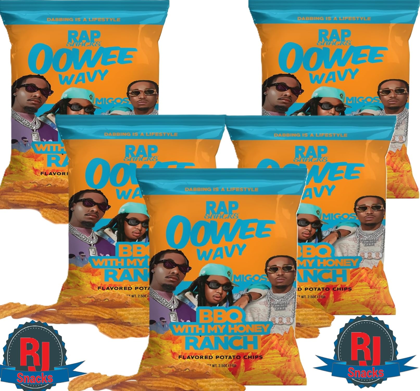 Rap` Snacks Potato Chips 1 oz (Curated by RJ Snacks Value Pack) (1 oz, BBQ With My Honey Ranch)