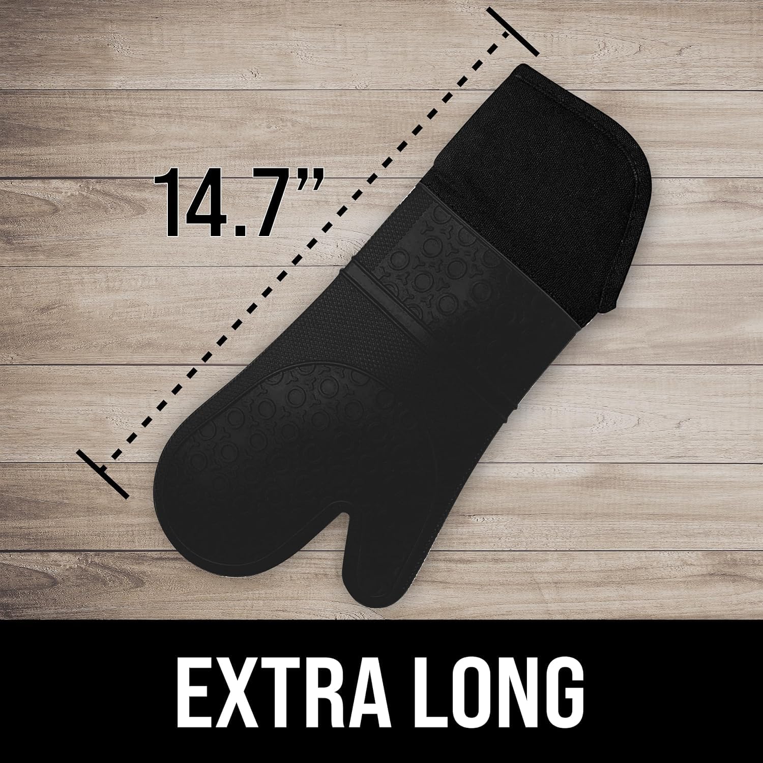 Guanto da forno extra lungo professionale in silicone - 1 paio - Guanto da cucina con guaina trapuntata - nero