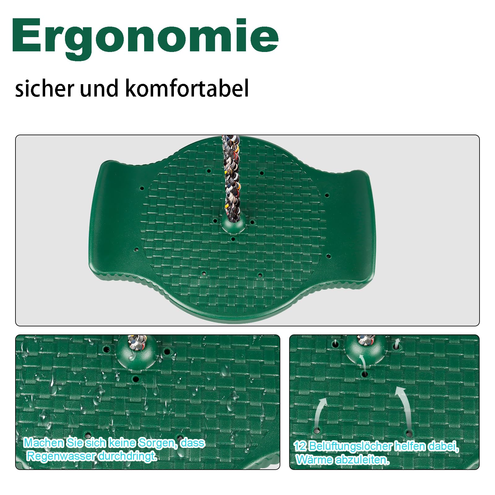 Kletterseil Schaukel Outdoor, Rutschfester Schaukelsitz Set mit 1.9M Langem Verstellbarem Seil, Stehen und Sitzen, 75kg Kletterseilschaukel für Garten, Spielplätze, Kinder & Erwachsene, Grün