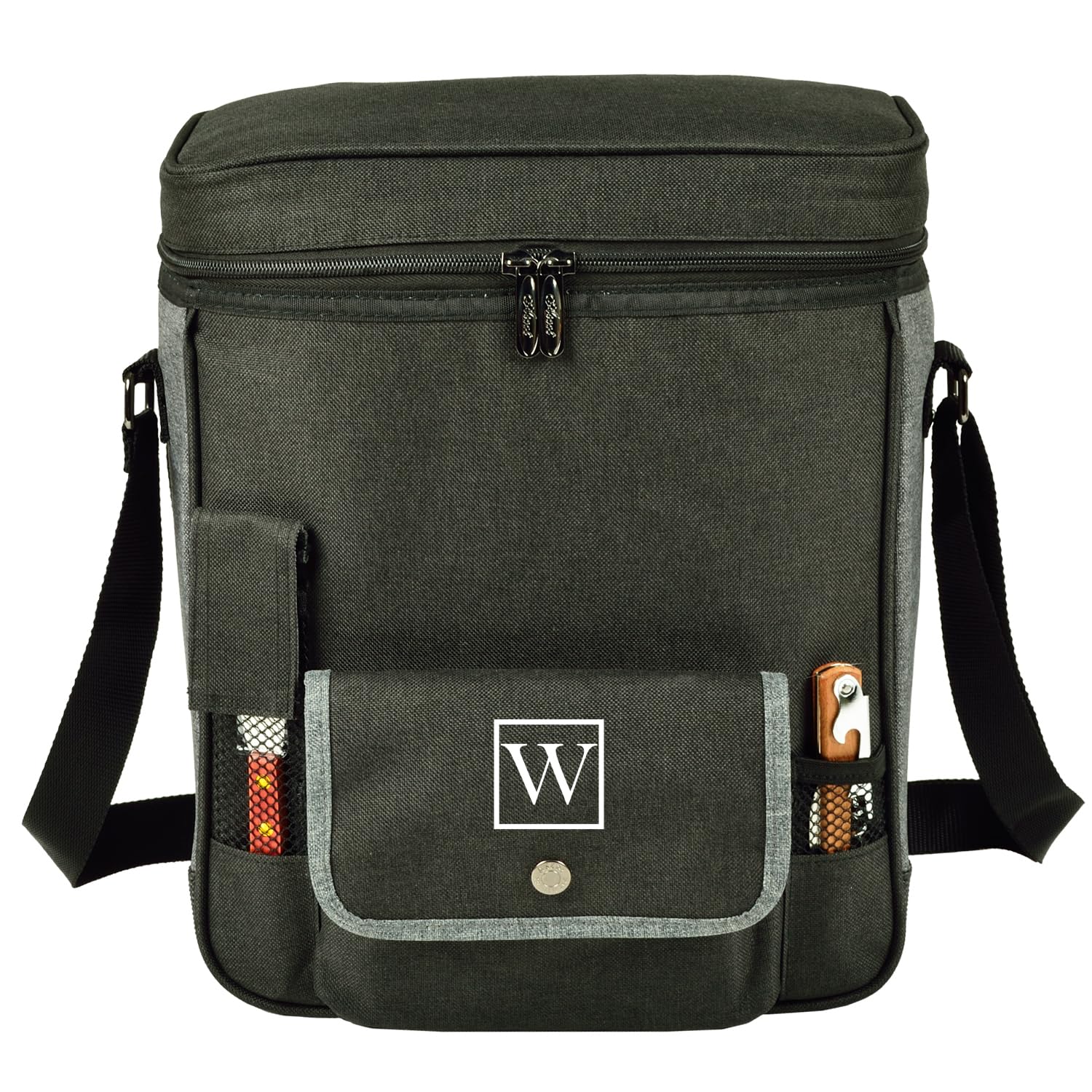 Picnic at Ascot Personalized Monogrammed Wine and Cheese Picnic Basket/Cooler with Hardwood Cutting Board, Cheese Knife and Corkscrew, Assembled & Quality Approved in The USA