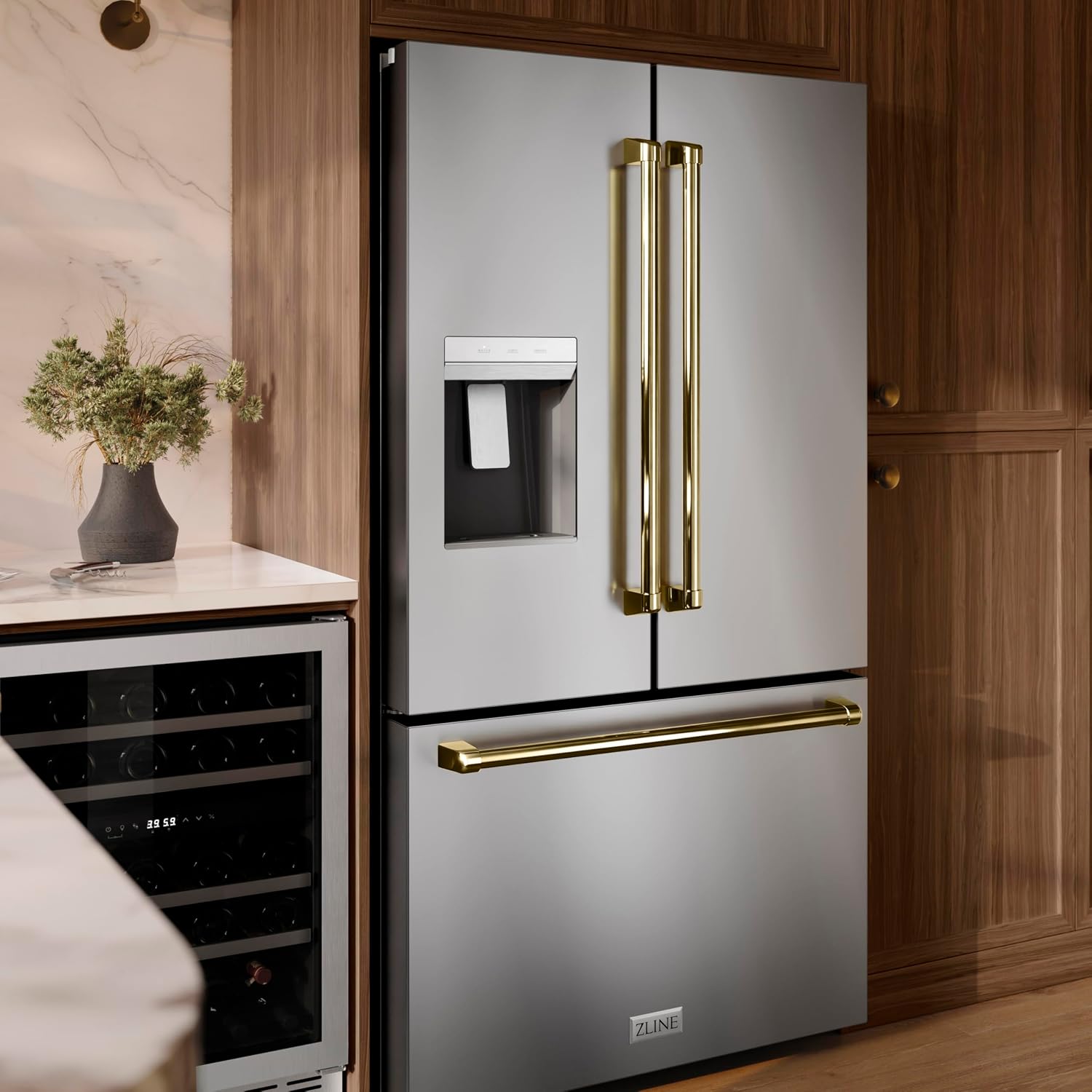Z Line Kitchen and Bath ZLINE Autograph 36 in. Standard-Depth Refrigerator w/Polished Gold Handles (RSMZ-W-36-G)