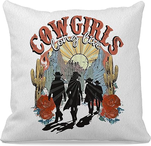 Vector Vintage Cowgirls - Funda de almohada decorativa de larga vida de 18 x 18 pulgadas, funda de cojín decorativa retro boho occidental para casa