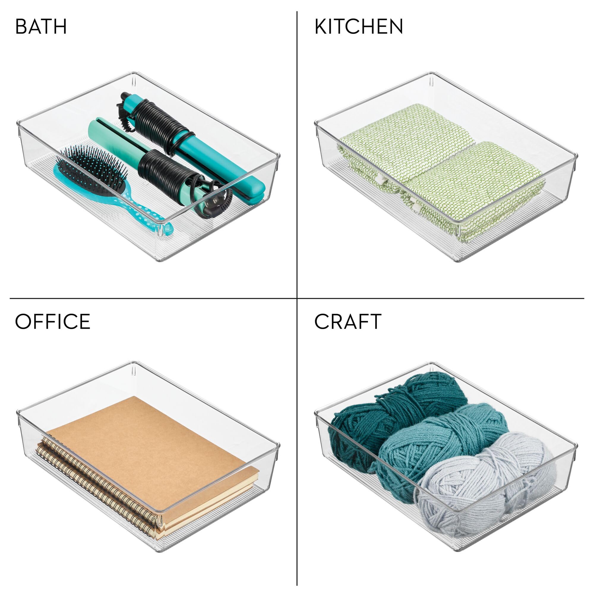IDesign Linus Make-up-Tablett 2er-Set - Erweiterbarer Schubladen-Organizer Für Kosmetik & Schmuck, Transparent