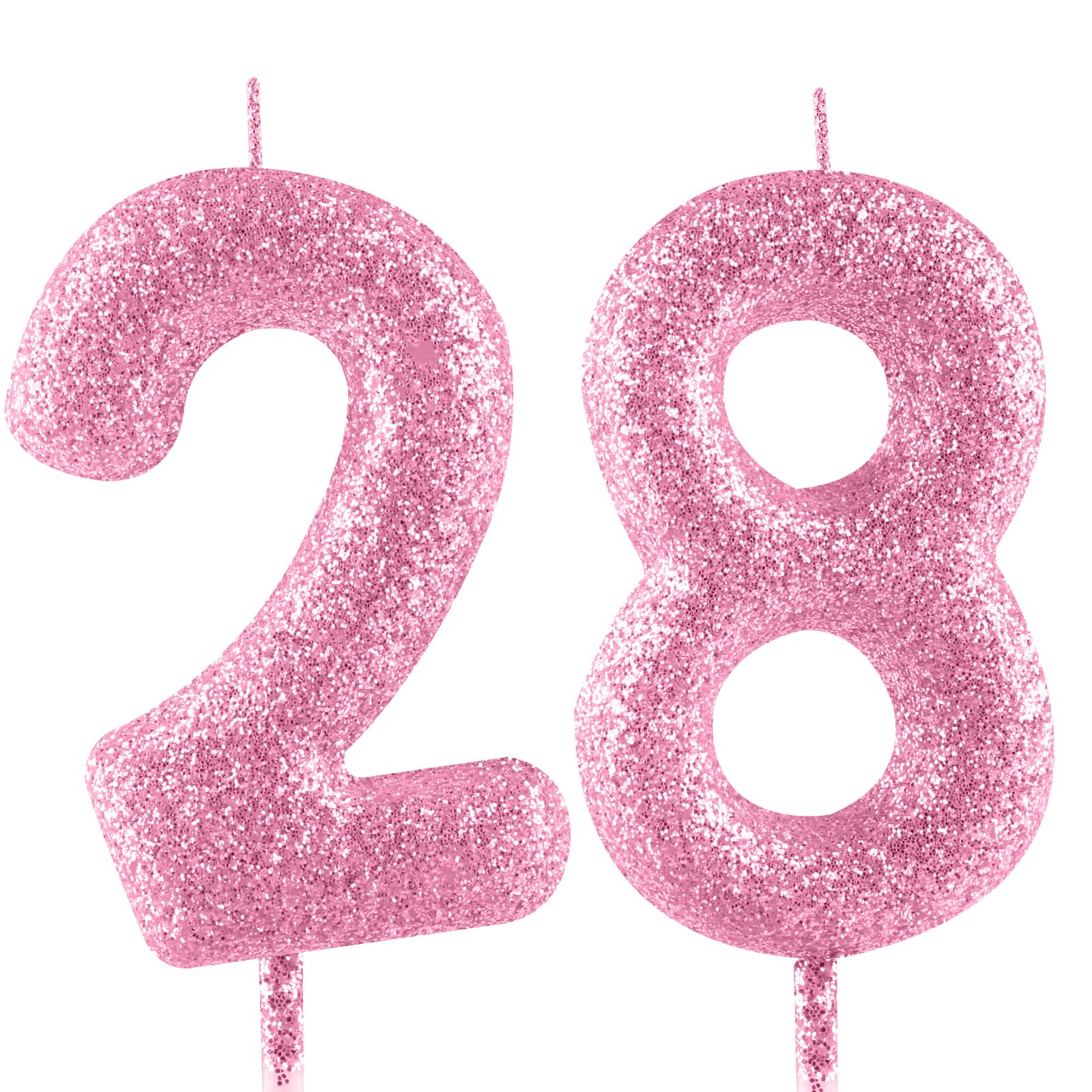 FUNCANDLE Glitter Pink Birthday Candles,Number 28 Candle,Happy 28th Birthday Candles for Girls Cake Topper Decor,2.36inch Number Candle Party Celebration Anniversary Decoration