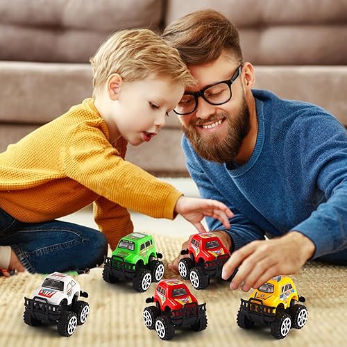 Miniatura 4 de Manmel Paquete de 12 autos de carreras para niños, mini vehículos de carreras a granel, juguetes de camión monstruo, recuerdos de fiesta para niños