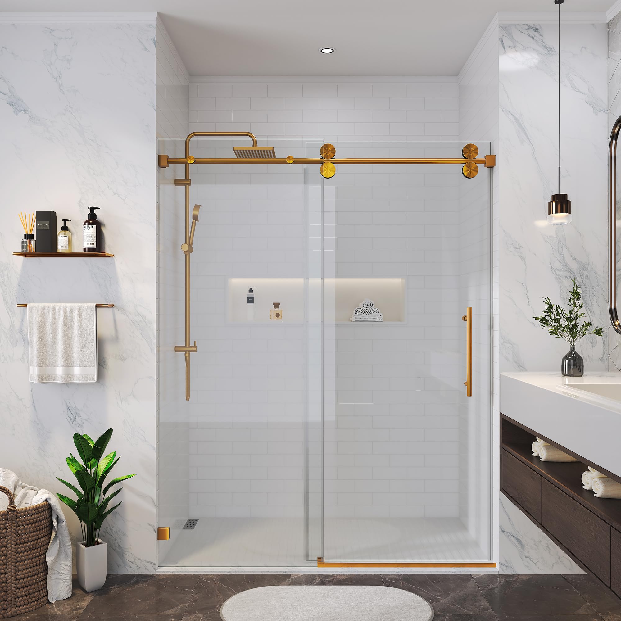 YINVANI Frameless Sliding Shower Door, 56 – 61