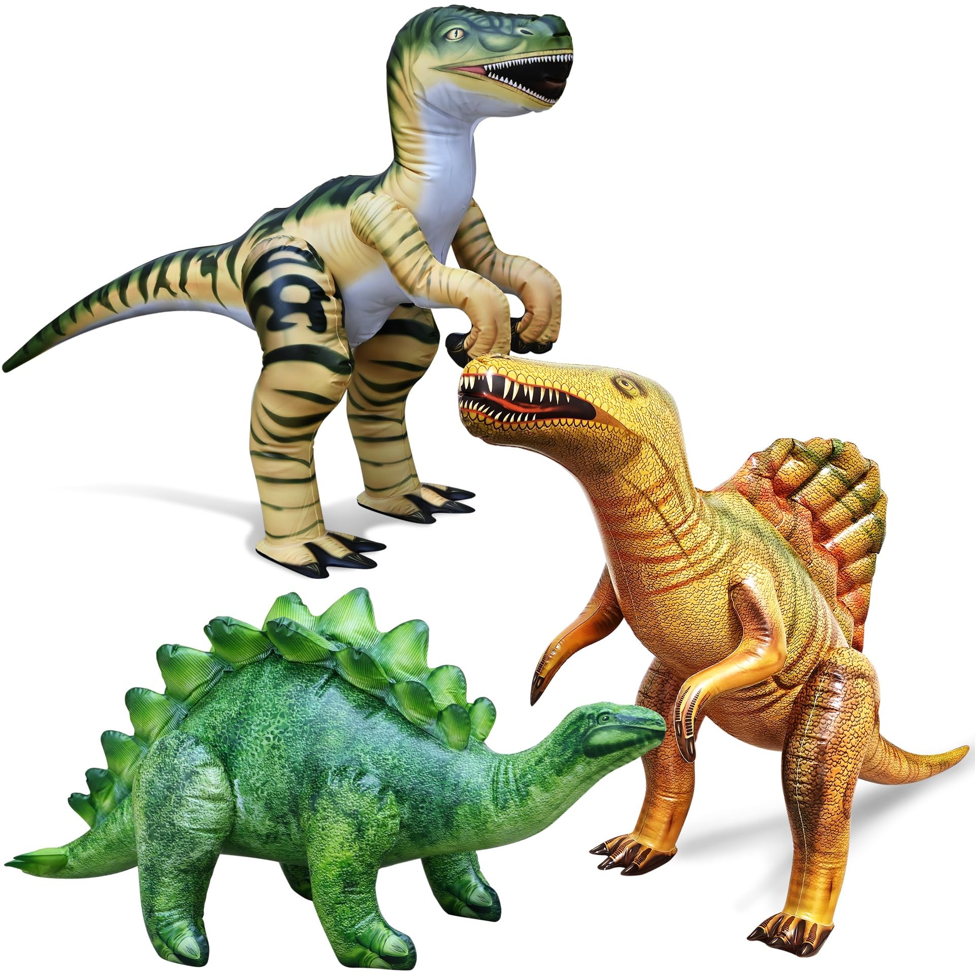 Jet Creations Dinosaur Inflatable Raptor Stegosaurus Spinosaurus Pack of 3 Di-SSR, Multicolor