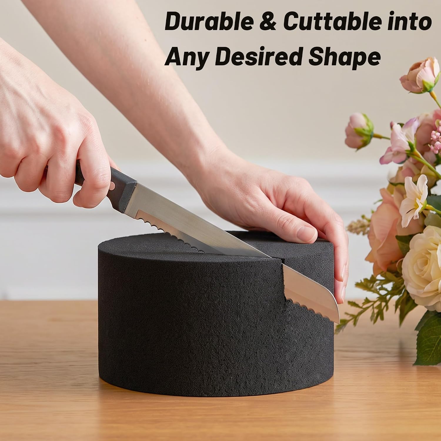 Pack 4 Black Floral Foam Round Blocks - Durable Dry Floral Foam for Artificial & Dried Flowers