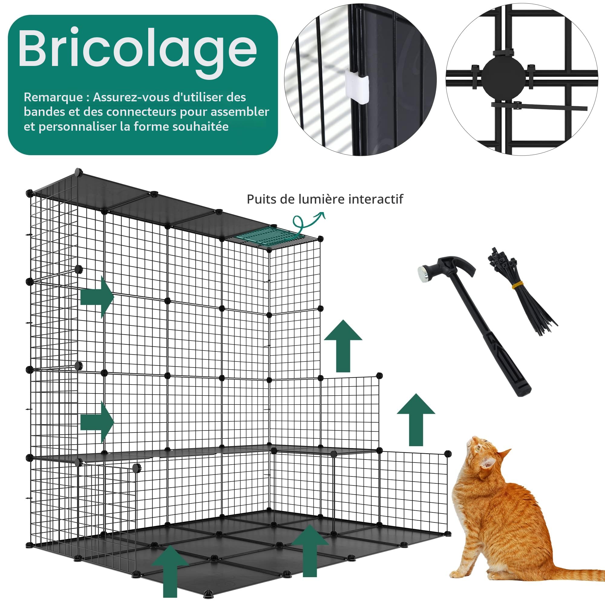 YITAHOME Grande Cage pour Chat d'intérieur, Enclos en Fil Métallique 4 Niveaux avec 4 Portes, 3 Échelles, Hamac, pour 1-3 Chats Lapin Chinchilla Noir