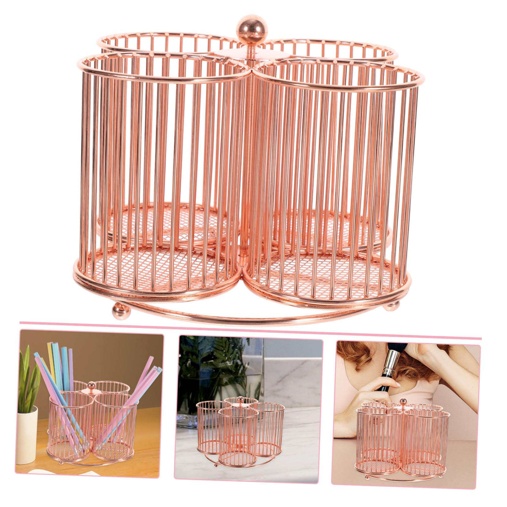 Portapenne Rotante in Metallo Rosa 360° Organizer Da Scrivania Multiuso Per Trucco, Cancelleria e Gioielli, Contenitore Portapennelli Ampia Capacità Per Ufficio e Casa