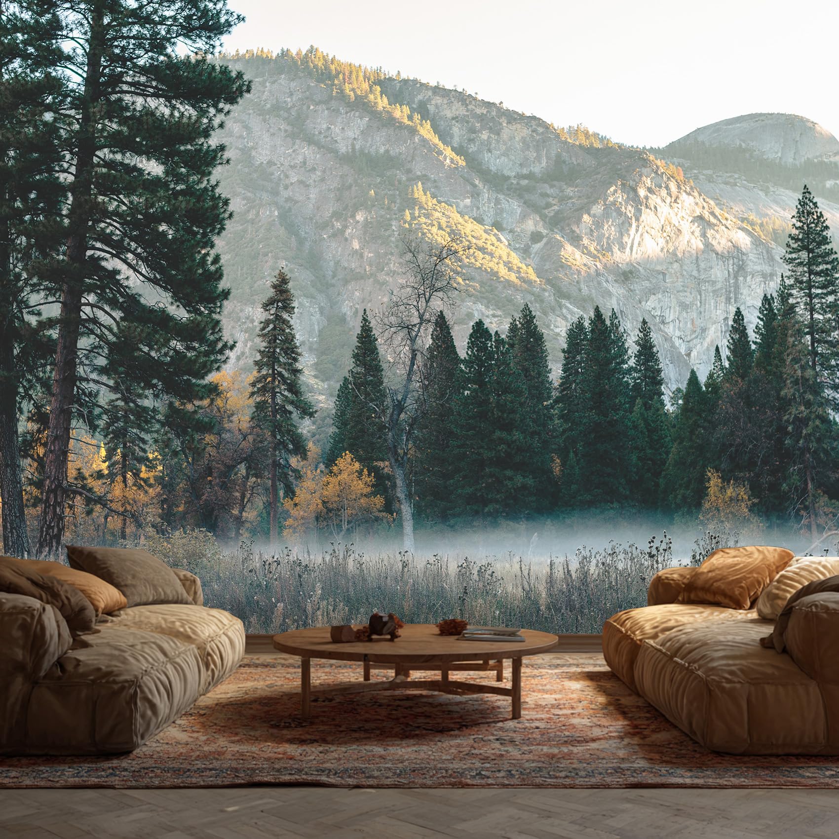 Mountain Wallpaper, Pine Tree Jungle Wallpaper Murals, Mountain Room Decor Wall Art for Bedroom Kitchen Living Room 130L x 80W cm