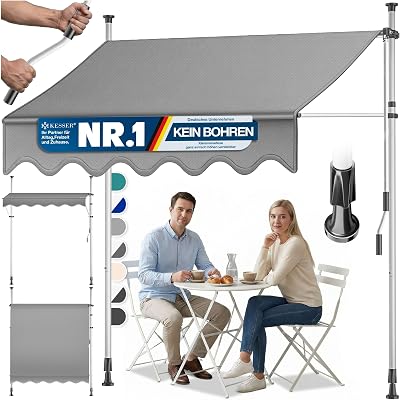 KESSER® Klemmmarkise mit Handkurbel Balkon | Balkonmarkise ohne Bohren | Markise UV-beständig höhenverstellbar & wasserabweisend | Sonnenschutz für Balkon Terrasse & Garten, Terrassenüberdachung 300cm