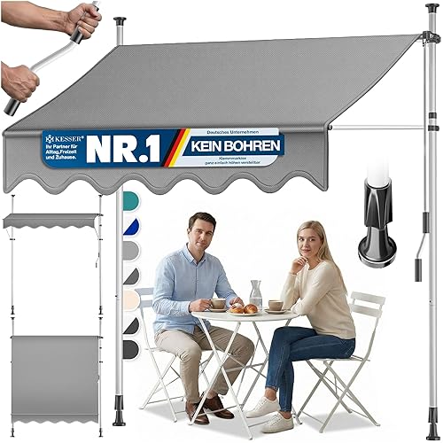 KESSER® Klemmmarkise mit Handkurbel Balkon | Balkonmarkise ohne Bohren |
