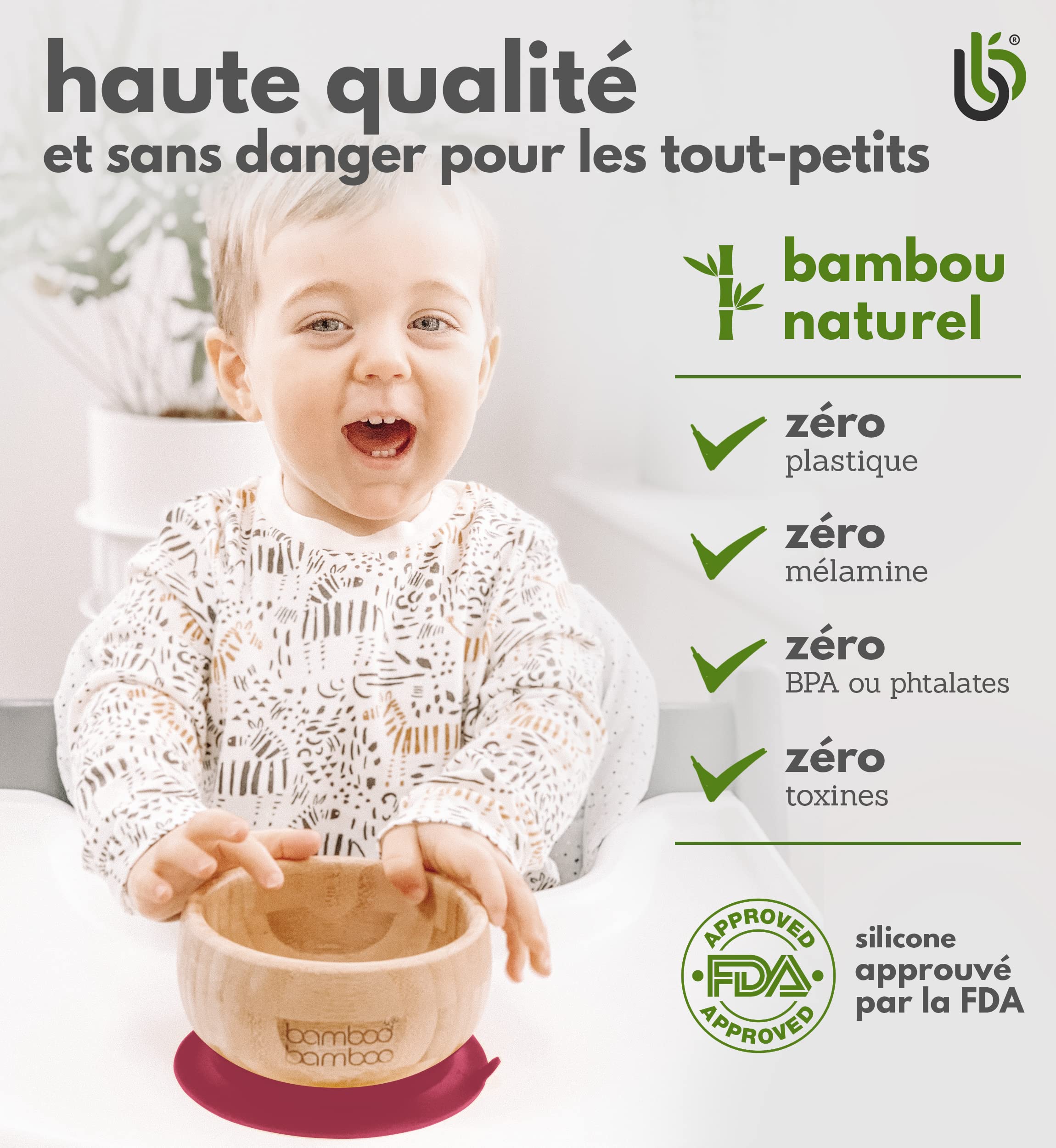 bamboo bamboo Ensemble Bols de Sevrage et Cuillères pour Bébés Avec Anneau d’aspiration en Silicone, Bols pour Tout-petits avec Cuillère pour Bébés à partir de 6 mois (Cerise)