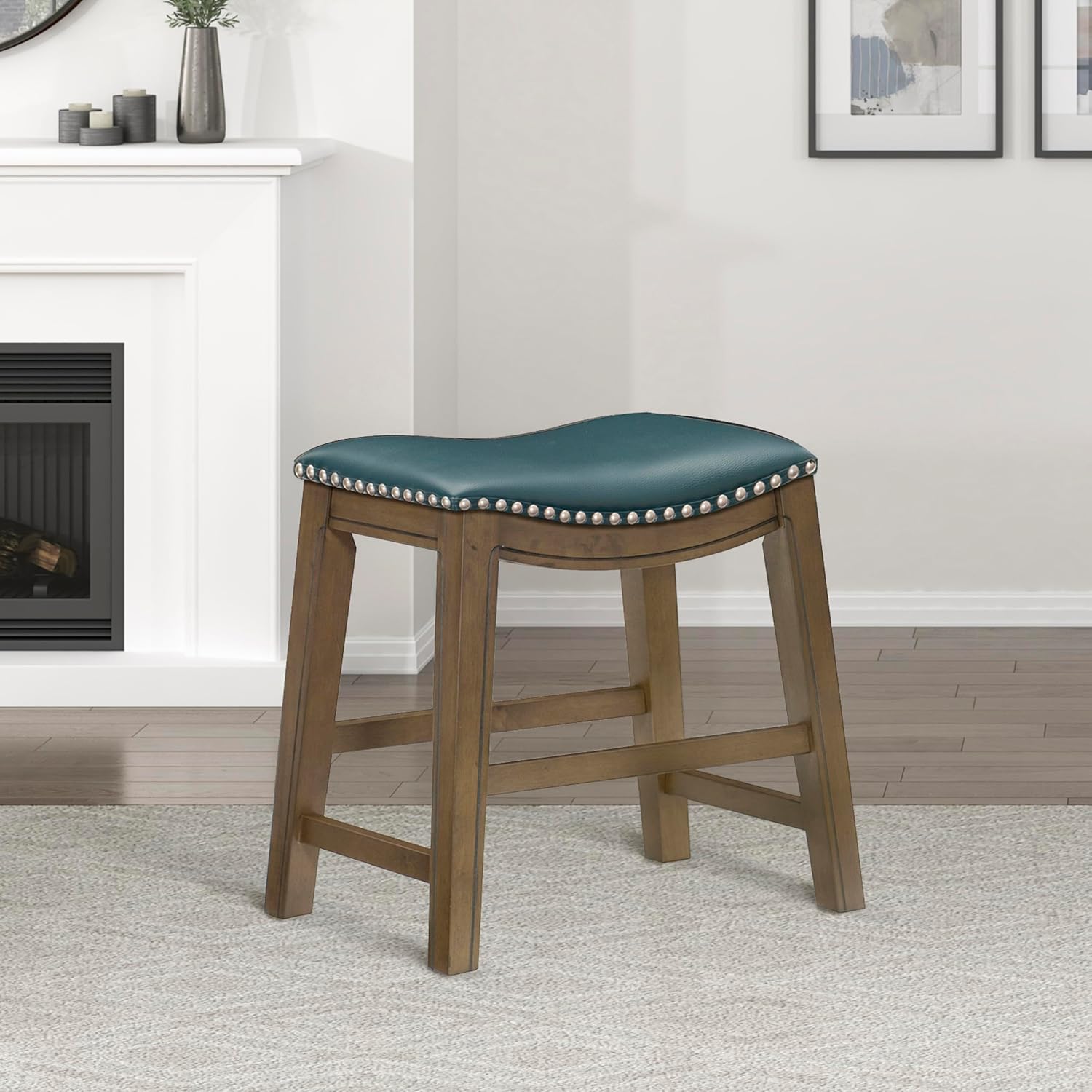 Lexicon Ordway Solid Wood Dining Height Stools - Saddle Table Height Stools for Transitional Dining Versatile Kitchen Seating Options, Perfect for Casual Entertaining Spaces, 19" SH, Green