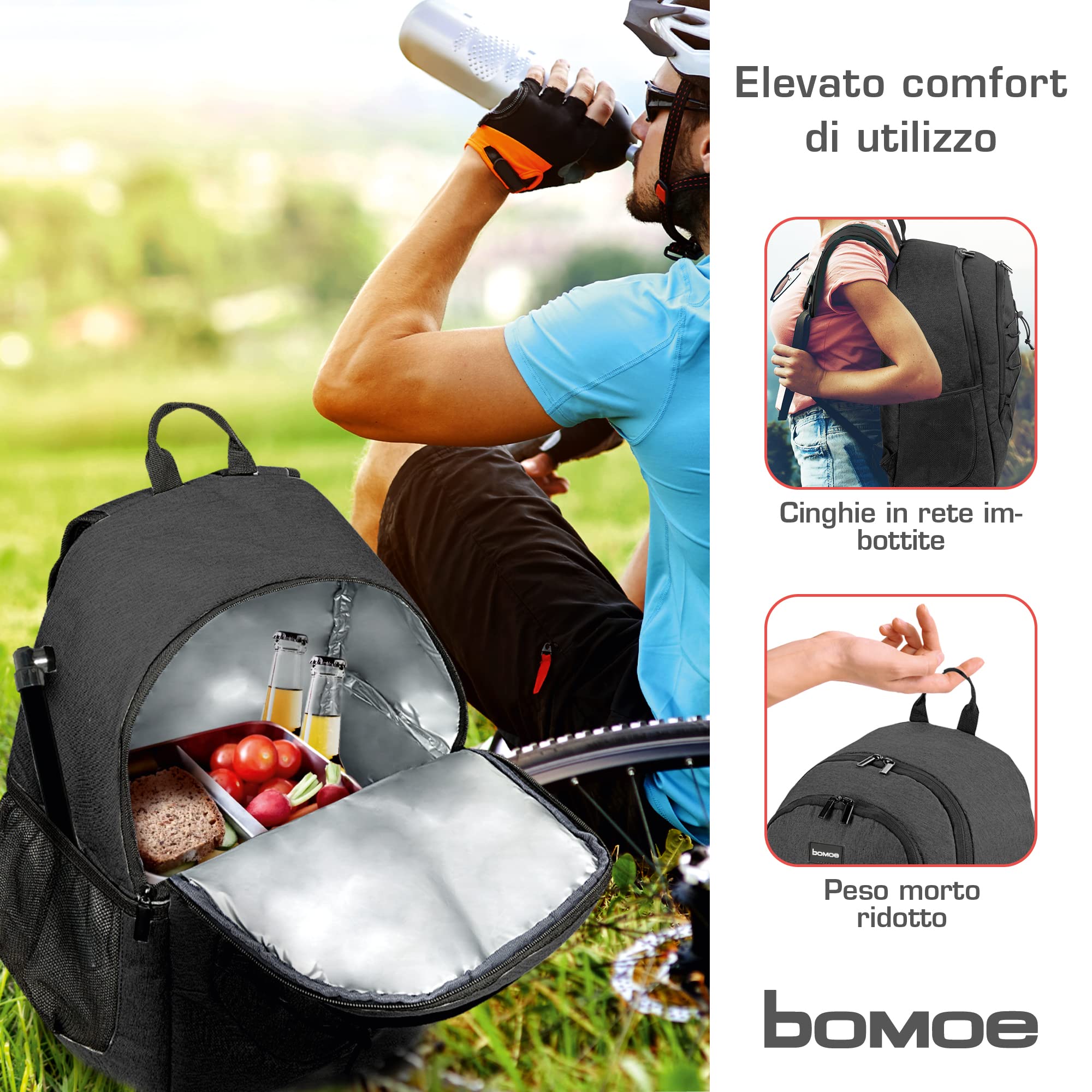 bomoe Zaino Termico 35 Litri - Borsa Termica per Aalimenti 45x19x33 cm - 16h Funzione di raffreddamento - Borsa Frigo Grande Antracite da Campeggio Pieghevole - Mantiene Caldo e Freddo - KR50