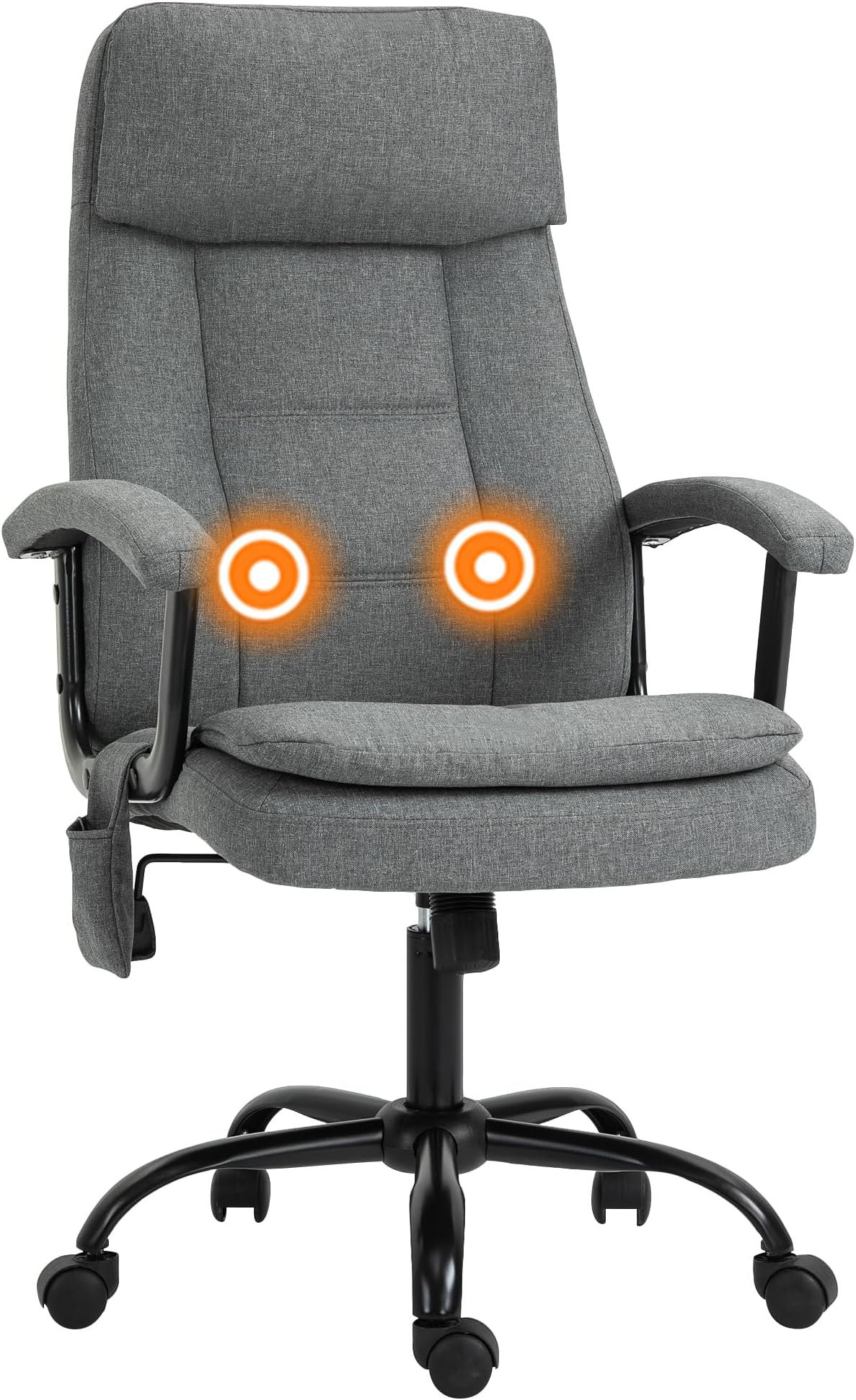 VinsettoOffice Chair, Linen Fabric Desk Chair with 2 Point Massage in Lumbar, Adjustable Height, Rolling Wheels, Grey