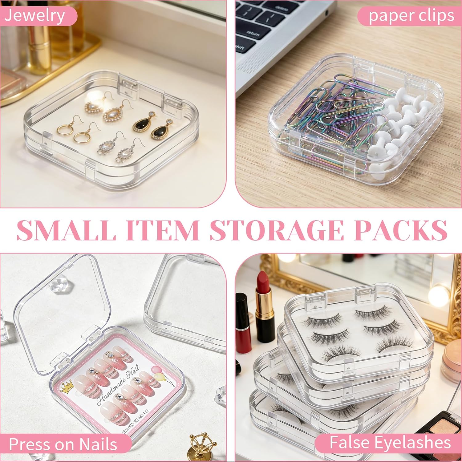 26 PCS Press on Nail Storage Box, 24PCS Small Press on Nail Box and 2 Pack Big Nails Storage Boxes Plastic, Nails Case Containers for Art DIY Jewelry Fishing Tackle, Mini Clear Dimond Storage image 5