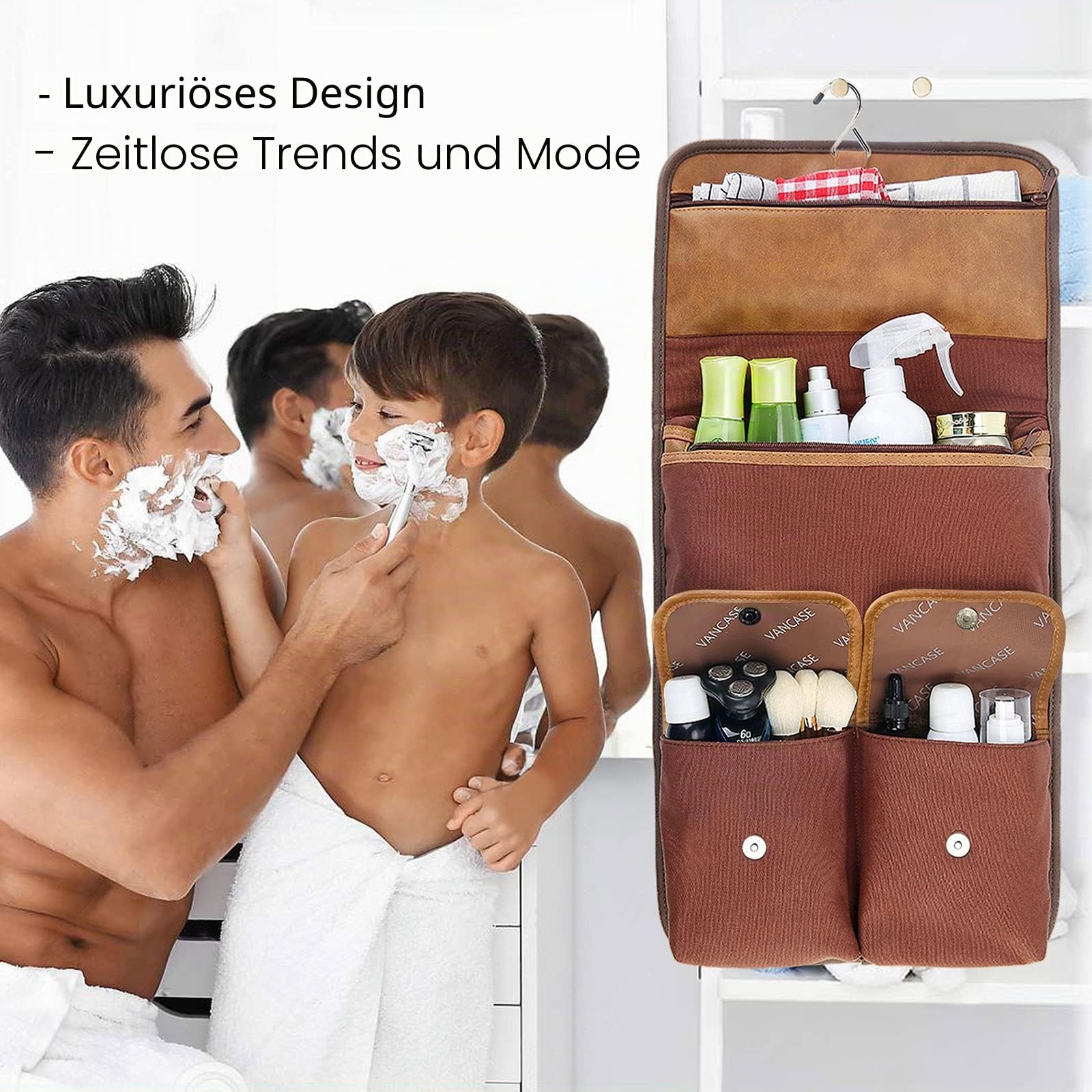 Vancase Kulturbeutel zum Aufhängen für Herren, Leder, Badezimmer- und Dusch-Organizer, Reise-Make-up-Zubehör, tolles Geschenk