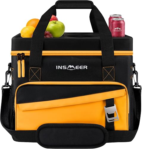 INSMEER Soft Cooler Bag with Hard Shell & 4 Cup Holders, 55 Cans 40L Collapsible Soft Sided Cooler, 100% Leakproof Insulated Cooler Bag Portable for Beach Travel Camping Picnic