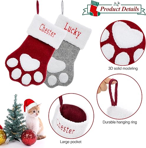 Miniatura 4 de 1 par de medias de Navidad personalizadas con nombre bordado para mascotas, gatos, perros, calcetines de Navidad, calcetines de Navidad familiares