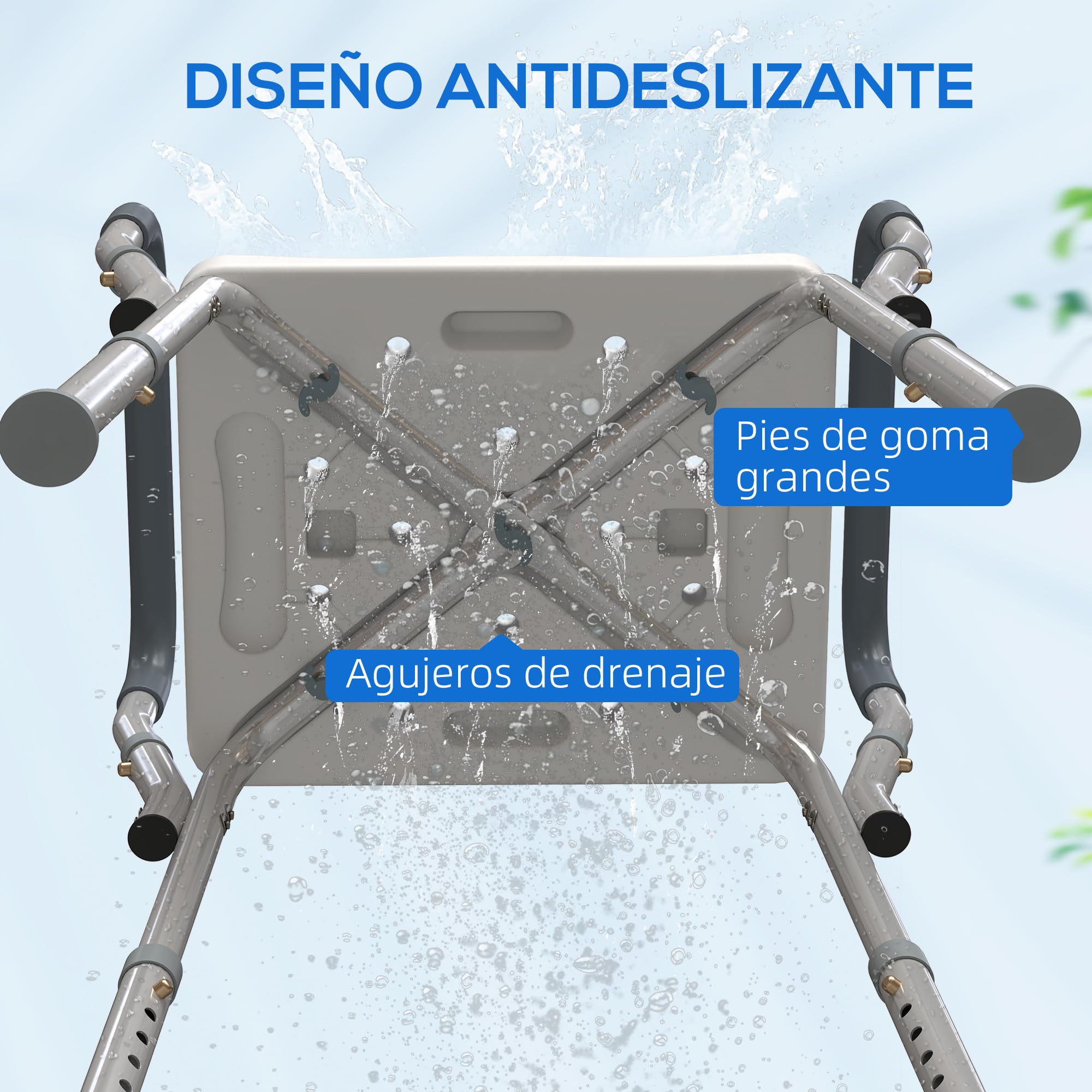 HOMCOM Taburete de Ducha Silla Ducha Personas Mayores con Altura Regulable Silla para Ducha de Aluminio Antideslizante Carga 150 kg para Ancianos y Discapacitados
