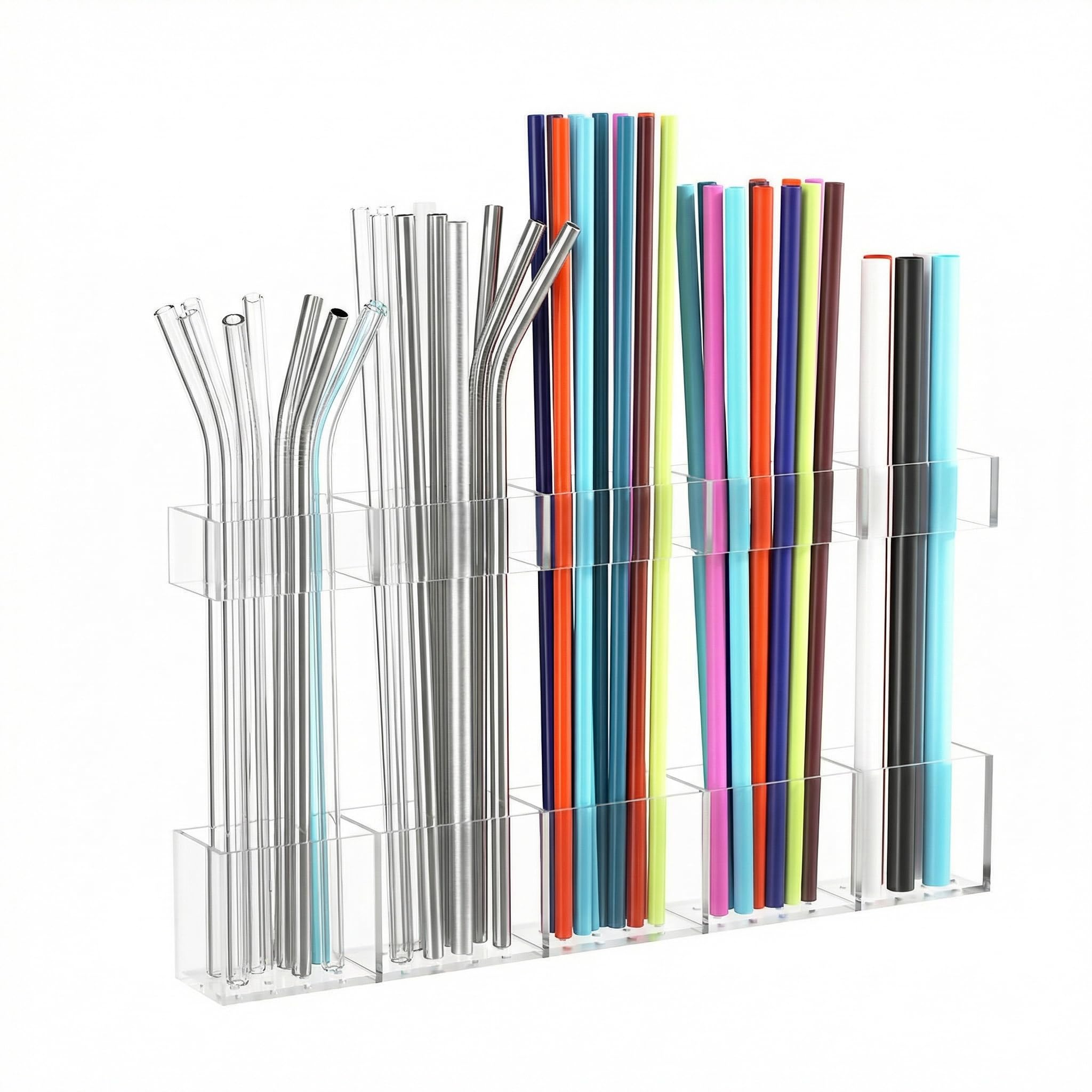 Straw Holder for Cabinet Door Reusable Tumbler Straw Organizer Storage Container Mount for Kitchen Counter Cupboard Door Transparent