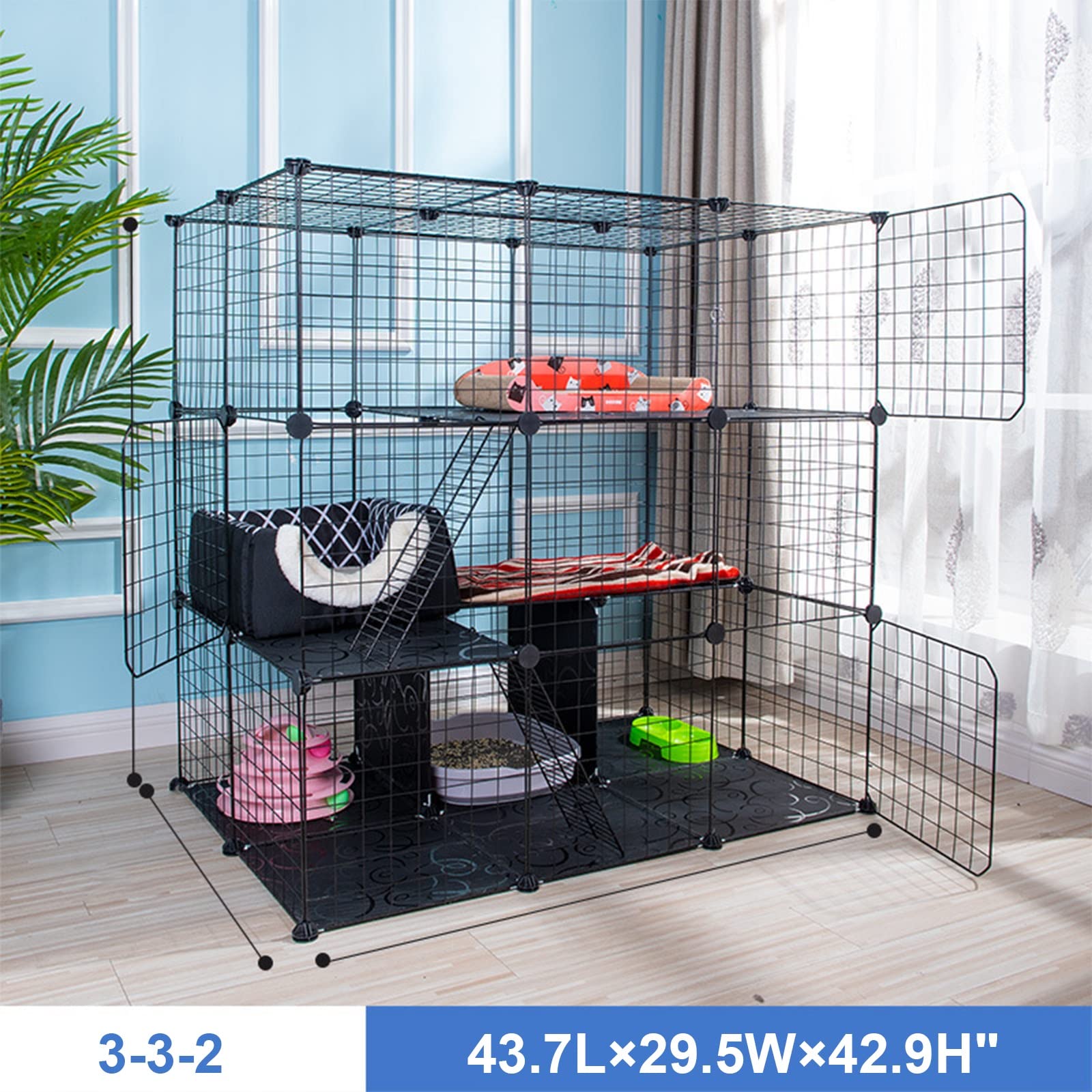 Odpinana klatka dla kota DIY, odpinany kojec dla zwierząt, buda dla kota do użytku w pomieszczeniach, składany kojec dla kociąt, klatka dla fretki (wymiary: 43,7 dł. x 29,5 szer. x 42,9 wys.