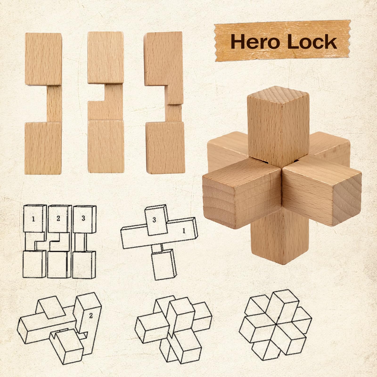 Casse-tête en bois 3D - Jeu de puzzle géométrique logique - Blocs éducatifs pour enfants et adultes
