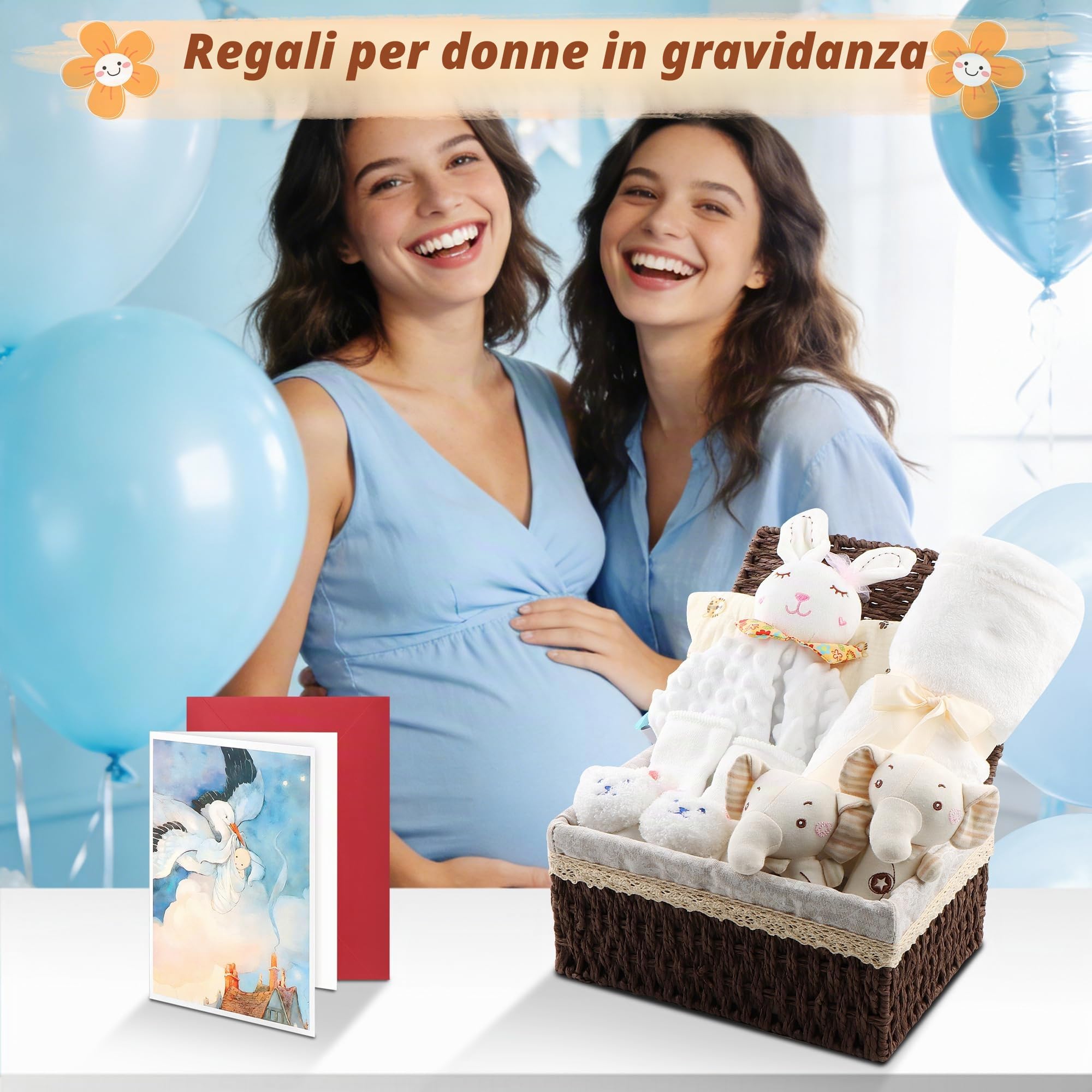Set Regalo Nascita Neonato Unisex Cofanetto Regalo Nascita Bebè | con Coperta 70x100 cm Doudou Sonaglio Bavaglino Calzini Cesto Idea Regalo Nascita Maschio Femmina (Generale - Bianco sporco)
