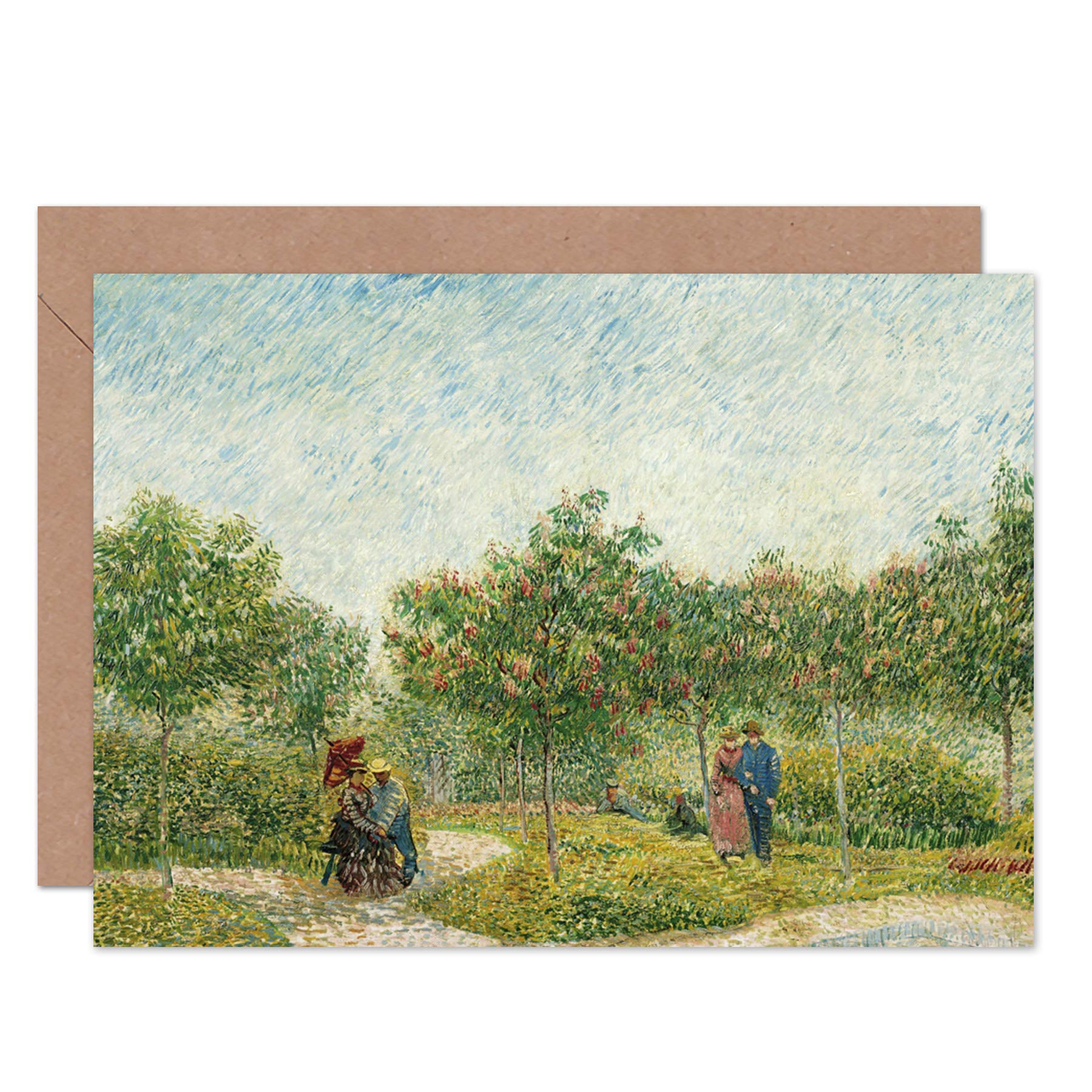 Artery8 Vincent Van Gogh Garden in Montmarte with Lovers Fine Art Greeting Card Plus Envelope Blank Inside