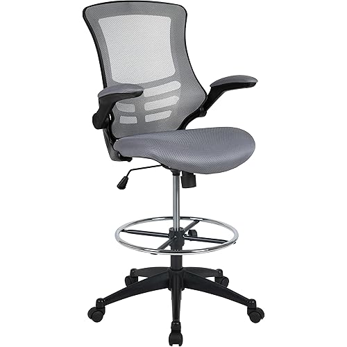 Flash Furniture Kelista Mid-Back Swivel Office Chair with Adjustable Seat Height, Ergonomic Mesh Desk Chair with Flip-Up Armrests, Dark Gray