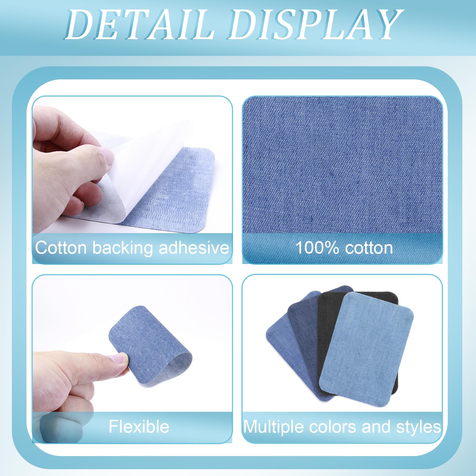 16 Toppe Per Jeans Stirabili - Riparazione Facile E Decorativa, Varie Sfumature Blu, Cotone 100% - Idee Creative Per Jeans - Foto 5