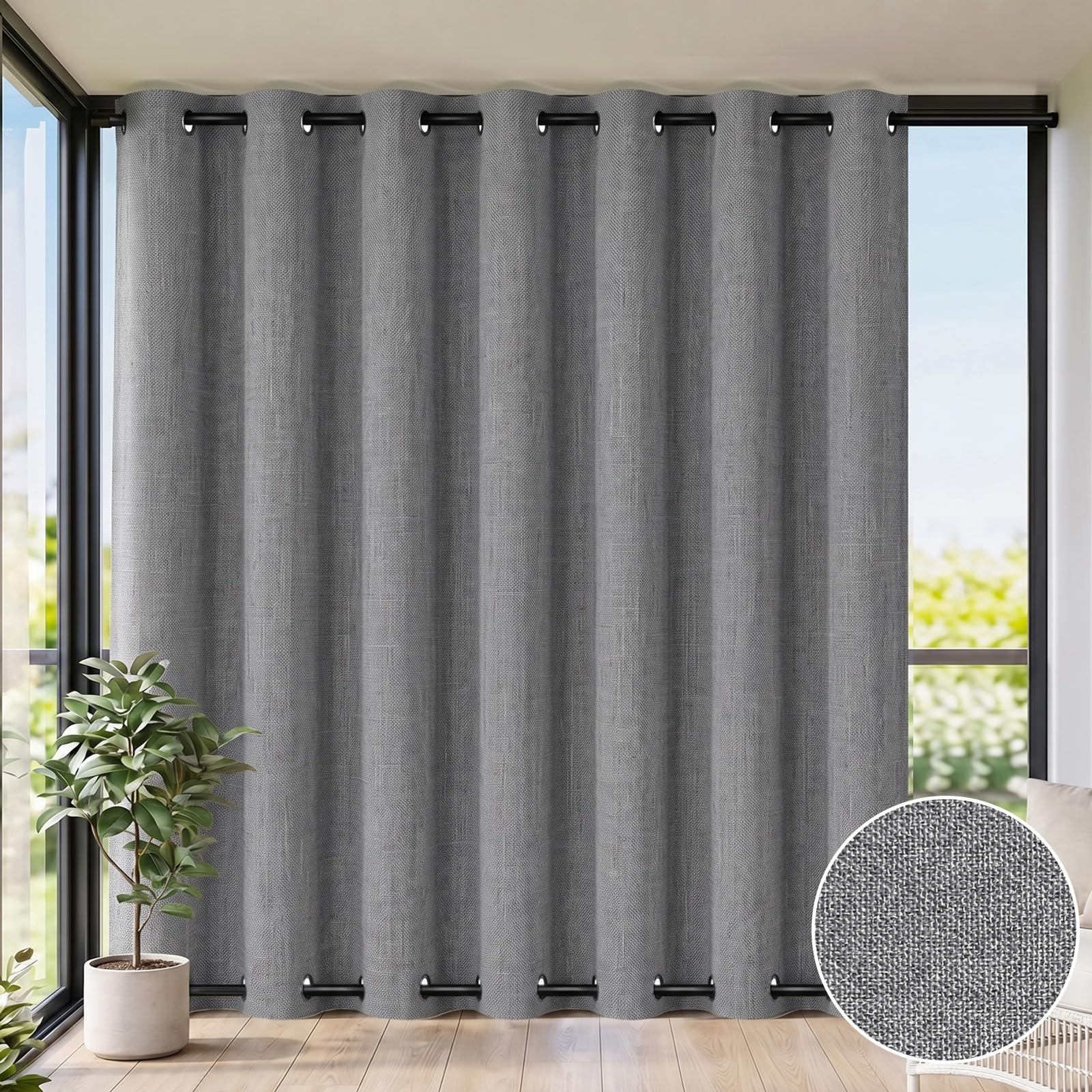 Rideau d'extérieur extra large, opaque, 100 % occultant, 254 x 243 cm | En haut et en bas avec œillets, pour jardin, terrasse, pavillon, véranda, balcon