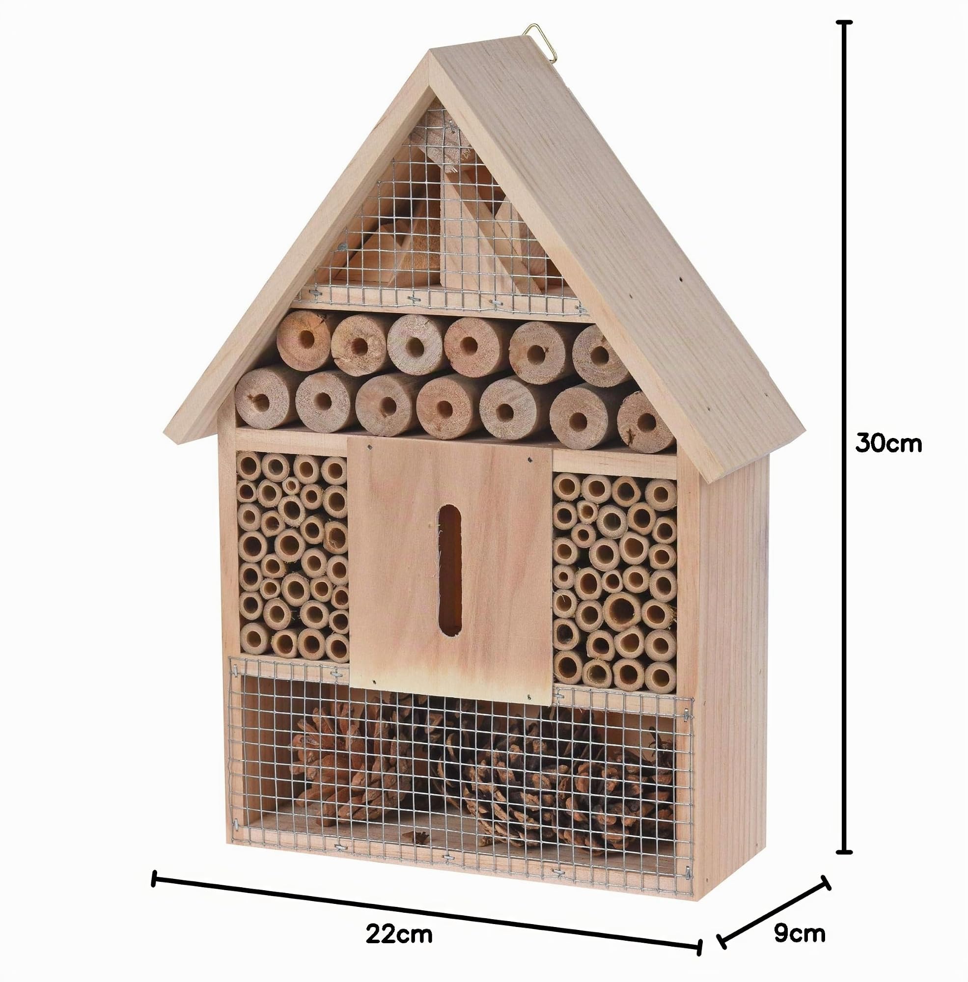 Hotel de insectos para colgar, 30 x 22 cm, natural, casa de insectos de madera para colgar, abejas, mariquitas, mariposas, hotel, casa, ayuda para anidar