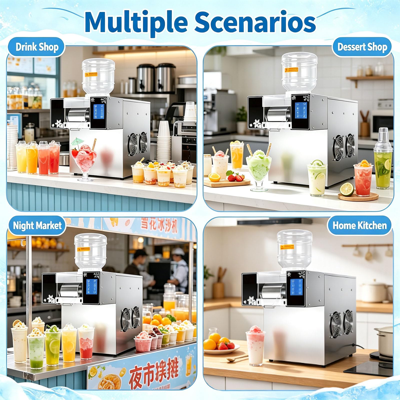 Máquina de Hielo en Escamas Comercial 750W Acero Inox 304 Rápida Aire | Textura Esponjosa Ideal para Bingsu, Té con Leche y Bebidas Frías. Excelente Rendimiento para Cafeterías y Snack Bars