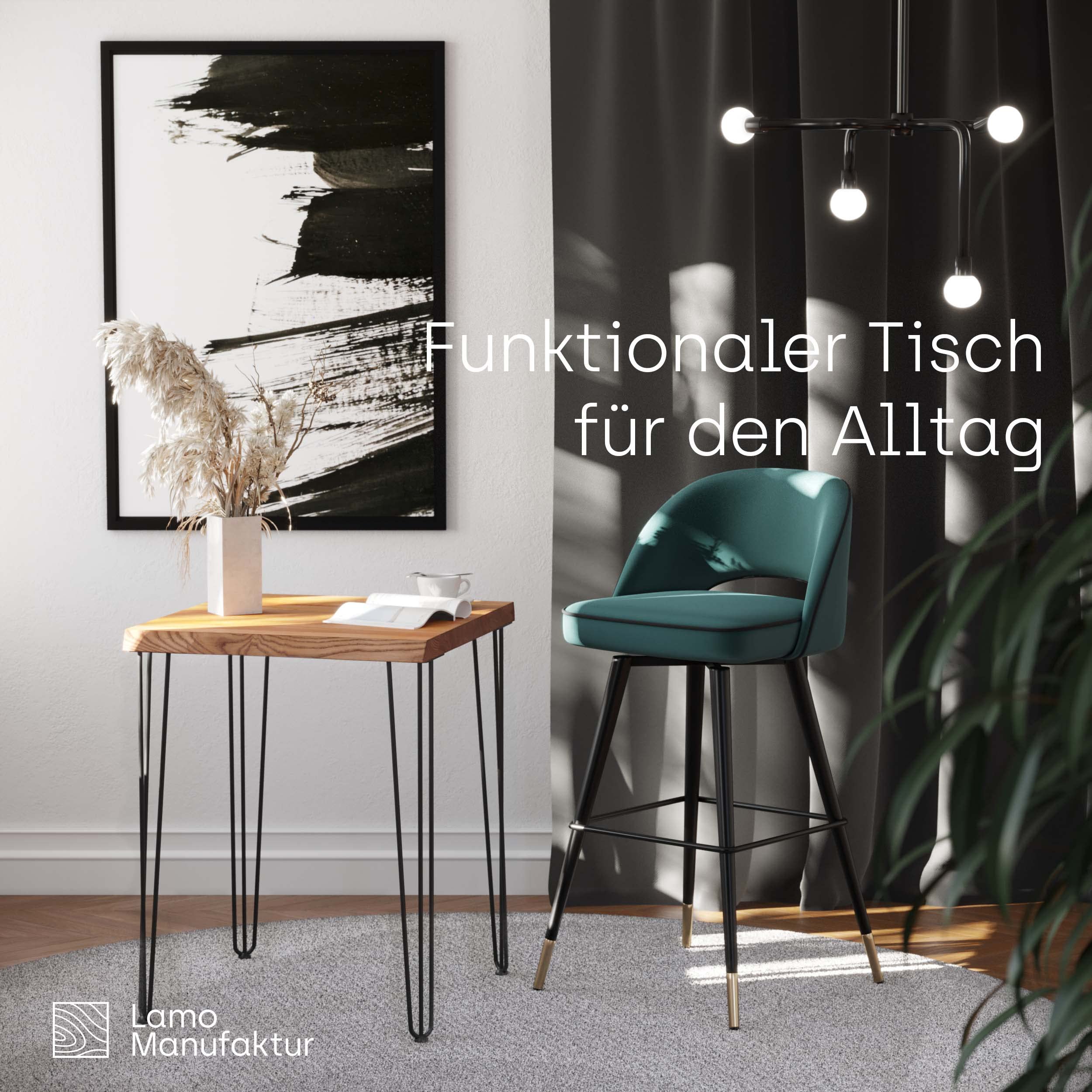 LAMO Manufaktur tavolino da caffe’ tavolo cucina tavolo da soggiorno 60x60x76 cm (Lun x Prof x Alt), Creativo, Frassino Scuro/Acciaio Grezzo Laccato, LBB-01-A-004-0000Cr