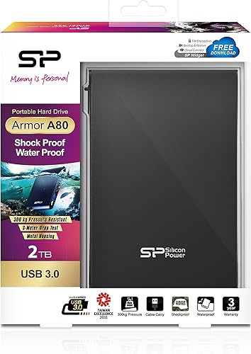Miniatura 3 de SP Silicon Power Disco duro portátil 2TB 2.5 "USB 3.02.0 a prueba de golpes impermeable armadura A80 negro SP020TBPHDA80S3K