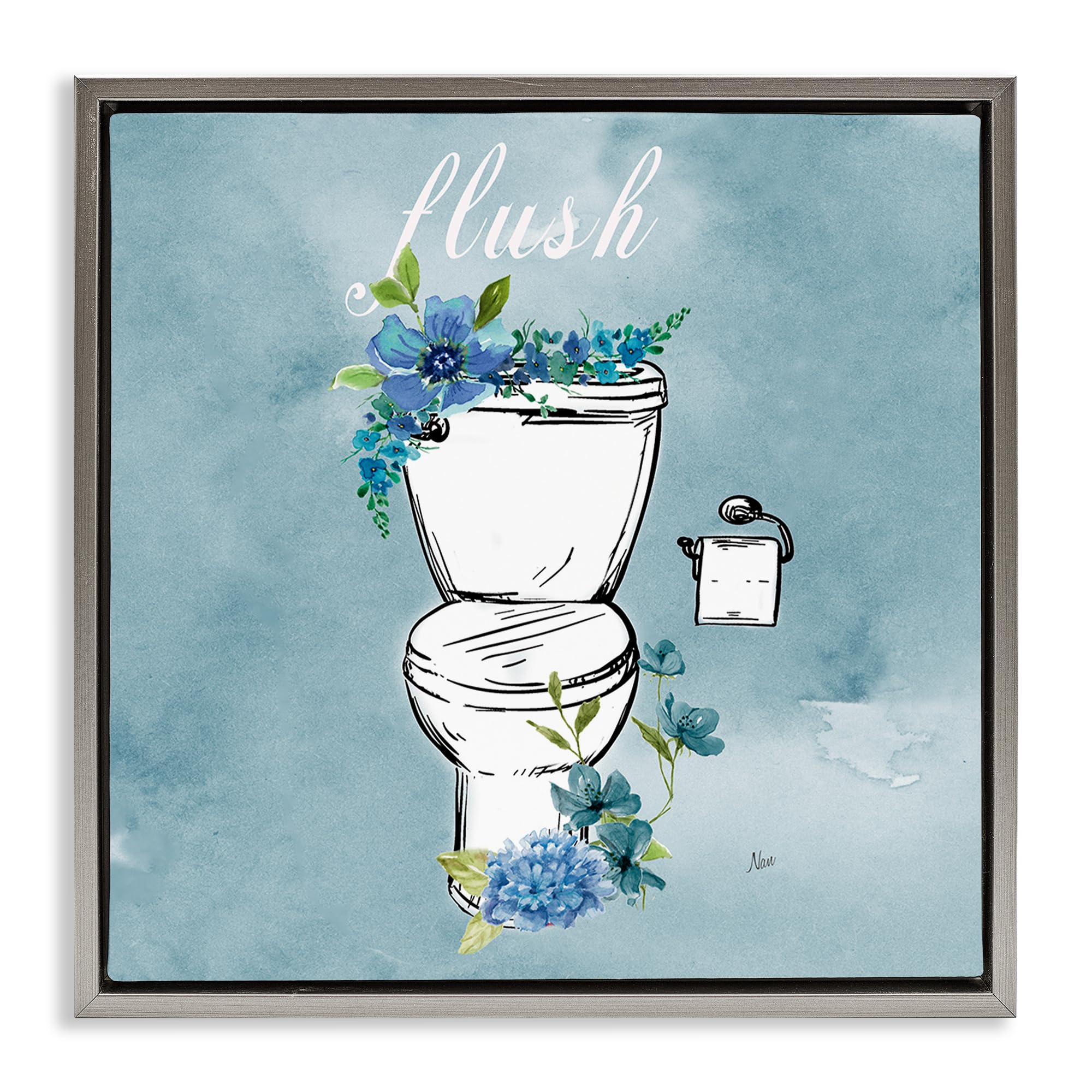 'Floral Bathroom Rules Flush'| Floating Frame Canvas Art