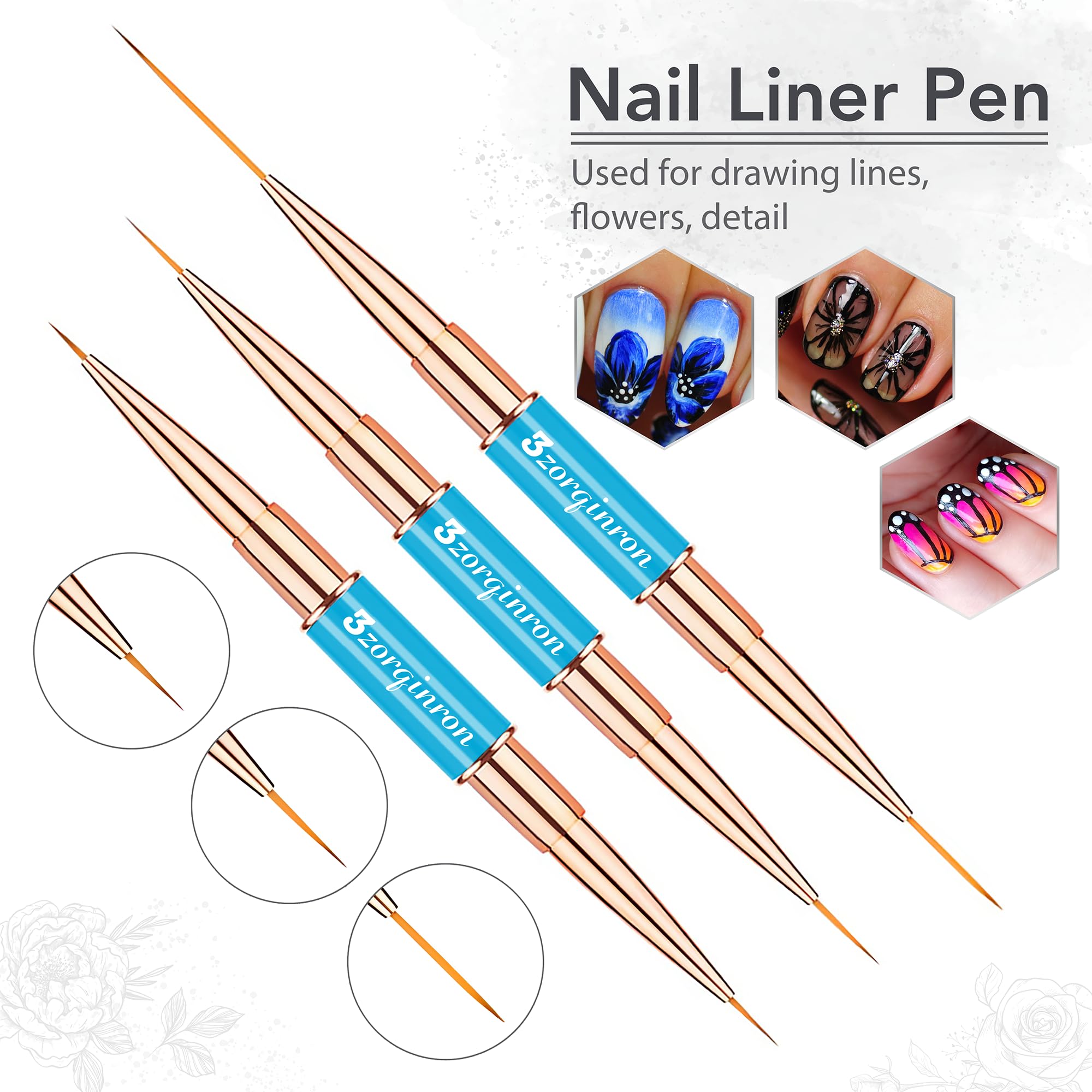 Nagelkunst-Pinsel für Nagelkunst, professionelles 5-teiliges doppelseitiges Acryl-Nagelpinsel-Set für Details, lange Linien, Ombre- und 3D-Design, perfekt für DIY-Maniküre und Salons (blau)