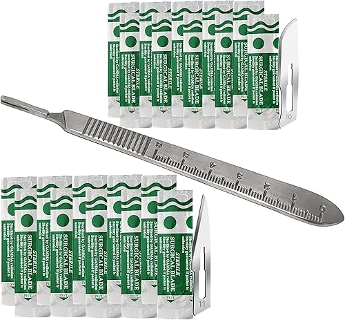 1 CUCHILLO DE ESCALPEL DE ACERO INOXIDABLE #3 CON 20 ESTRELLAS QUIRÚRGICAS ESTRELLAS #10 & #11 (MARCA HTI)