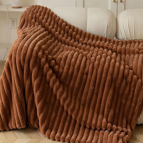 Miniatura 6 de Manta de felpa de piel sintética a rayas, lujosa, suave, esponjosa, gruesa, cálida, acogedora, mullida, decorativa, para sofá, cama, sala de estar,