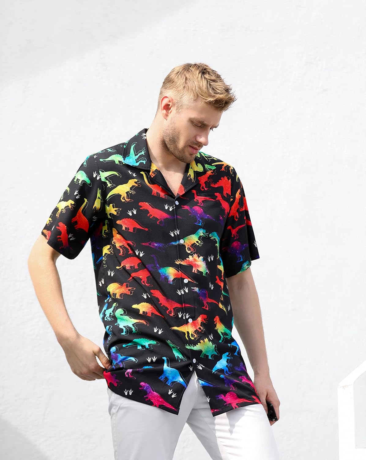 Men’s Hawaiian Shirts Short Sleeve Casual Neon Summer Beach Shirt image 4
