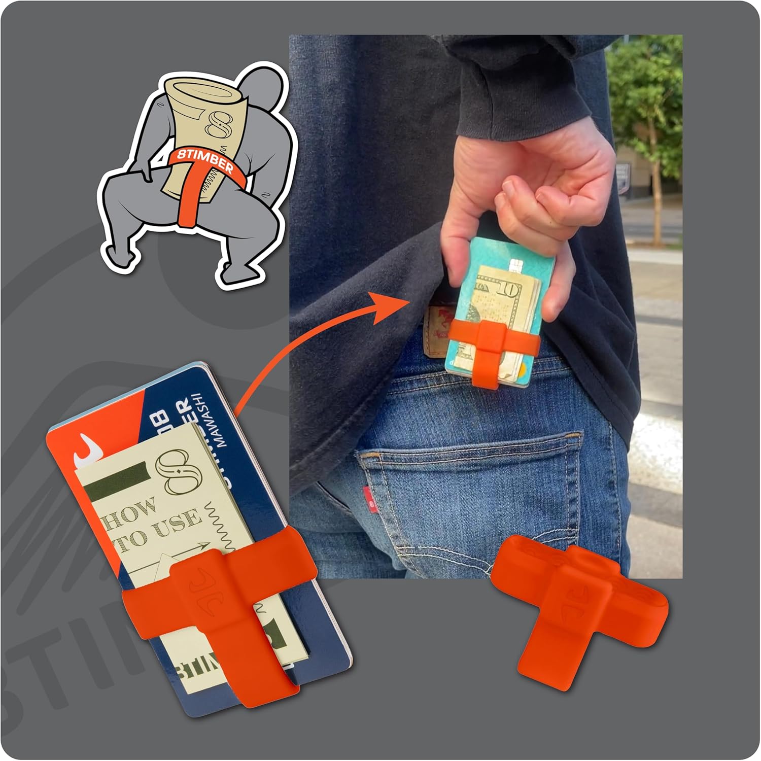 8TIMBER Mawashi Wallet Band Tan - Durable Silicone Rubber Card Holder for Credit Cards and Cash - Secure, Stylish, and Convenient Minimalist Wallet Solution - Perfect for On-The-Go and Daily Use - Image 9