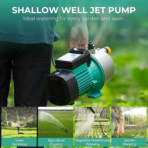 Miniatura 7 de PUMPMAN Bomba de pozo de agua 1HP, bomba de jardín portátil de transferencia de agua, bomba de pozo de chorro poco profundo de acero inoxidable de