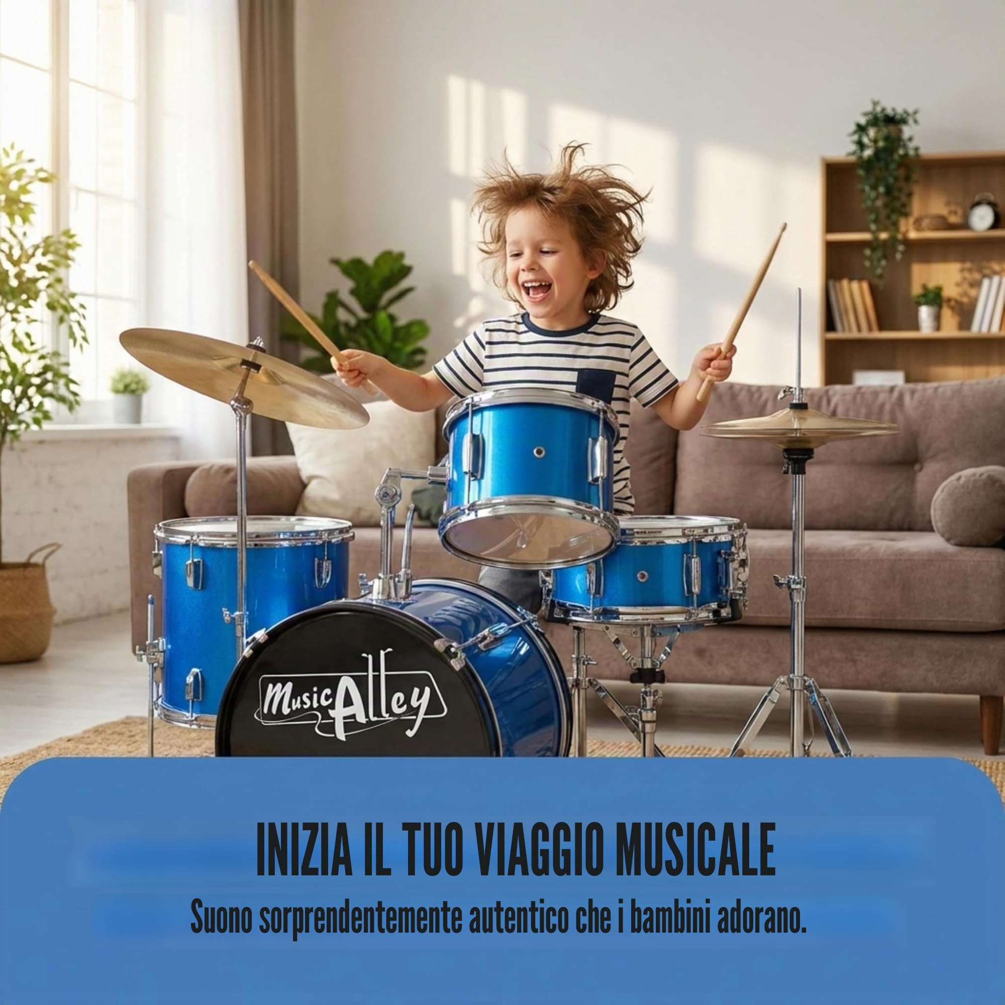 Batteria Music Alley Junior con sgabello e bacchette