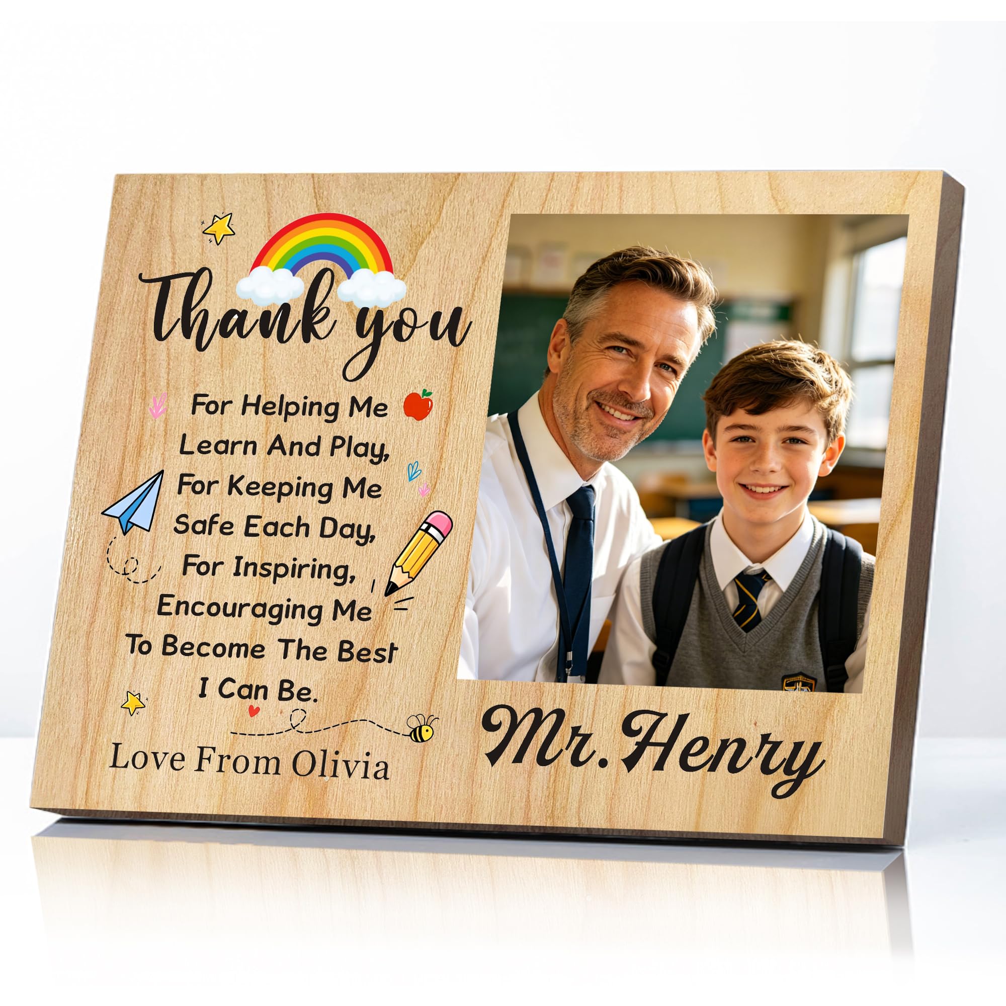 EDSG Personalised Thank You Teacher Gifts, Custom Teacher Appreciation Gifts with Photo, Best Teacher Plaques Gifts, End of the Year Teaching Assistant Gifts for Women Men Tutor(Design 1)
